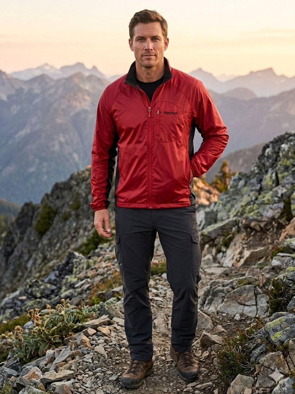 Marmot Red and Black Lightweight Windbreaker Jacket, Size L